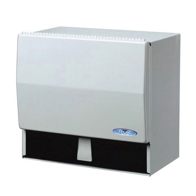Distributeur à papier universel en métal avec barre de coupe pour rouleaux standard et papier plié en pli simple. Distributeur à papier universel en métal avec barre de coupe pour rouleaux standard et papier plié en pli simple.