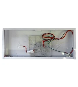 Emergency exit sign in French (“Sortie”), 120V with battery, certified CSA. Steel casing, simple or double face.