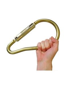 Semi-automatic self-locking pear-shaped carabiner. 2" opening, resists a force of 8093 lb (36 kN)