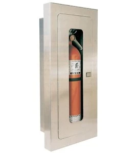Cabinet semi-encastré en acier inoxydable, pour extincteurs à poudre de 10 lbs. Idéal pour l'industrie alimentaire.