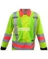 High-visibility coat for roadwork flaggers, compliant with new Transports Québec regulation. Size large (L).
