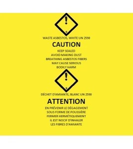 Sacs jaunes bilingues pour déchets d’amiante. Pour le transport de déchets dangereux. 26"x40", 100 sacs/rouleau.