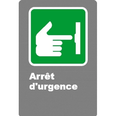 French CSA "Emergency Stop" sign in various sizes, shapes, materials & languages + optional features