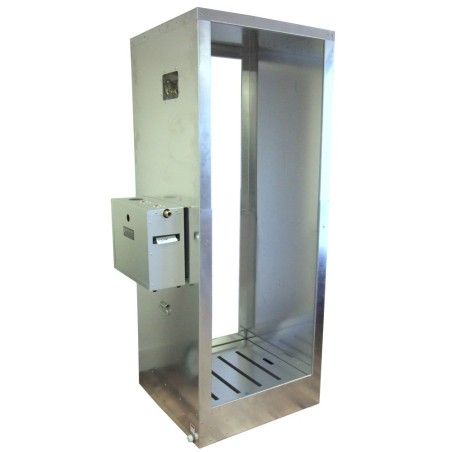 Portable aluminium decontamination shower for asbestos abatement workers (34 x 30 x 83 inches).
