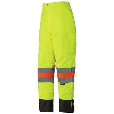 Pantalon imperméable haute visibilité pour signaleur, conforme à la nouvelle norme de Transports Québec. 