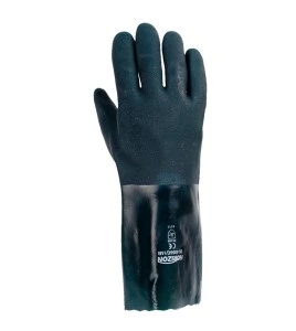 Gant de flanelle de coton enduit de PVC vert à finition rugueuse d’une longueur de 14 po. Taille unique large. Vendu à la paire.