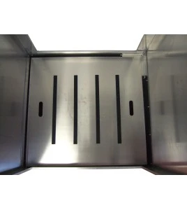 Portable aluminium decontamination shower for asbestos abatement workers (34 x 30 x 83 inches).