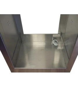 Portable aluminium decontamination shower for asbestos abatement workers (34 x 30 x 83 inches).