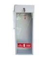 Surface-mounted steel cabinet for 5 lbs powder extinguishers.
