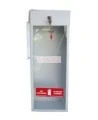 Surface-mounted steel cabinet for 5 lbs powder extinguishers.