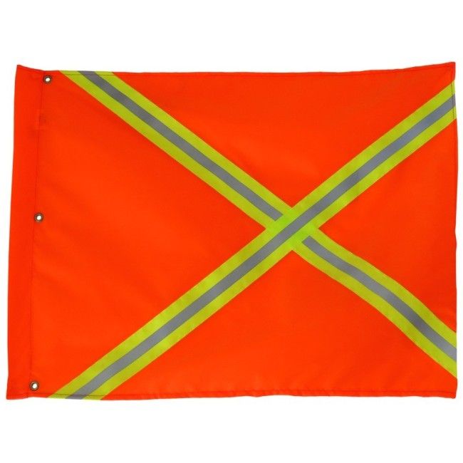 Drapeau de signalisation en nylon orange avec bandes jaunes et argentées, 18 x 26 po. Drapeau de signalisation en nylon orange avec bandes jaunes et argentées, 18 x 26 po.