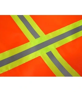Orange nylon traffic flag with yellow and reflective stripes, 18 x 26 in.