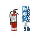Portable fire extinguisher with powder, 5 lbs, type ABC, ULC 3A-40BC, with wall hook.