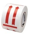 Label "DIRECTIONAL ARROW RED" 4 in x 6 in, roll  of 500. Allow to indicate the direction to move the box during shipping.