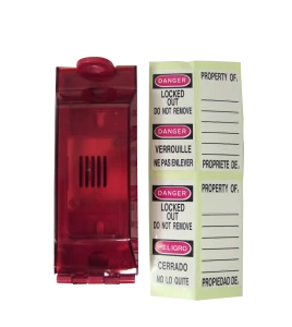 Locking device for electrical switch. Prevents use of an electrical switch during lockout procedure.