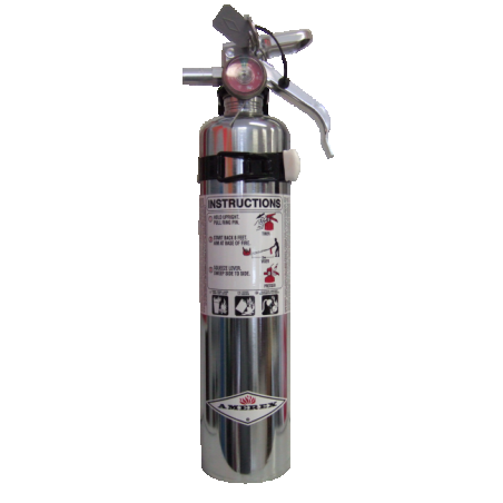 Extincteur portatif à poudre, chromé, 2.5 lbs, classe ABC, ULC 1A-10BC, avec crochet pour véhicule.