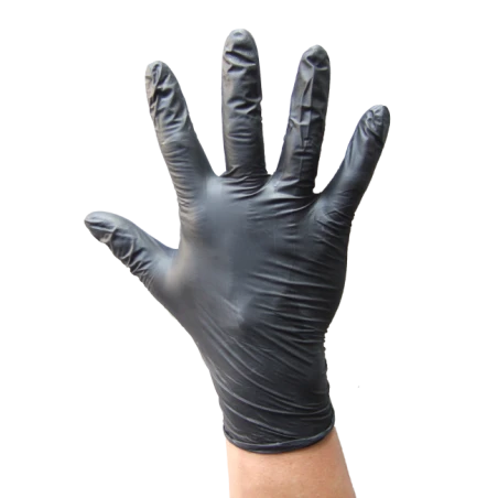 6 mils ambidextrous powder-free black nitrile disposable gloves. AQL of 1,5 granted by CGSB. Size: small (7) to XX-large (11)