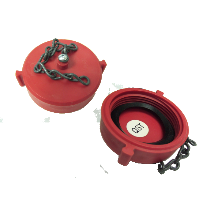 Interior thread plastic cap 2.5 inch with chain, threads adapted for the province of Quebec Interior thread plastic cap 2.5 inch with chain, threads adapted for the province of Quebec