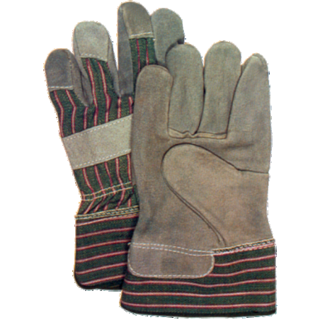 Split leather glove for women, open rubber cuffs.