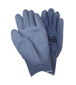 Gants de nylon gris enduit de polyuréthane pour une dextérité supérieure, 12 paires/paquet.