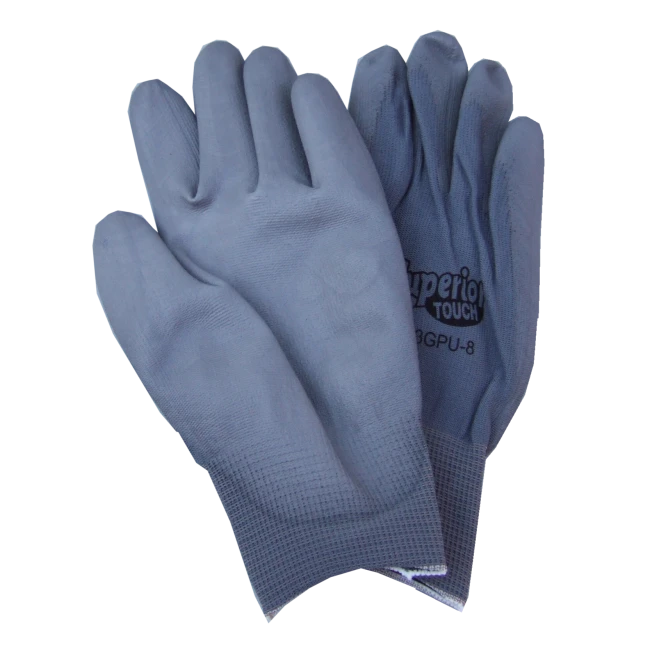 Gants de nylon gris enduit de polyuréthane pour une dextérité supérieure, 12 paires/paquet.