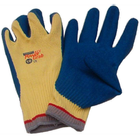 Powergrab® 10-gauge Kevlar knit gloves with a wrinkle-grip latex coating up to the wrist. ASTM/ANSI puncture level 5