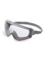 UVEX Stealth gray safety goggles with clear lens and neoprene headband.