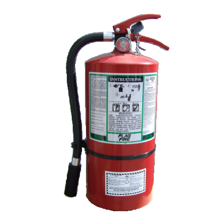 Portable fire extinguisher with FE36, 13.25 lbs, type ABC, ULC 2A-10BC, with wall hook. Ideal for electronics.