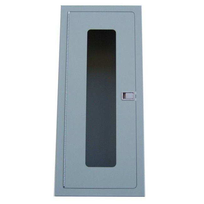 Semi-recessed built-in cabinet for 10 lbs powder fire extinguishers, pre-painted flat gray. Semi-recessed built-in cabinet for 10 lbs powder fire extinguishers, pre-painted flat gray.