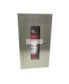 Semi-recessed stainless steel cabinet for 5 lbs powder fire extinguishers. Great for food industry.