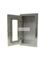 Semi-recessed stainless steel cabinet for 5 lbs powder fire extinguishers. Great for food industry.