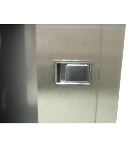 Semi-recessed stainless steel cabinet for 5 lbs powder fire extinguishers. Great for food industry.