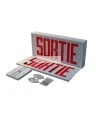 Emergency exit sign in French (“Sortie”), 120V with battery, certified CSA. Steel casing, simple or double face.