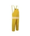 Yellow PVC three-piece rain suit (coat, hood, bib overalls), size large (L).
