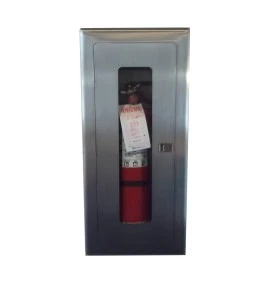 Cabinet semi-encastré en acier inoxydable, pour extincteurs à poudre de 10 lbs. Idéal pour l'industrie alimentaire.