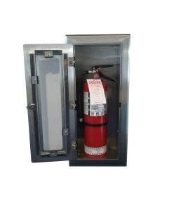 Cabinet semi-encastré en acier inoxydable, pour extincteurs à poudre de 10 lbs. Idéal pour l'industrie alimentaire.