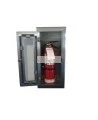 Semi-recessed built-in stainless steel cabinet for 10 lbs powder fire extinguishers. Great for food industry.