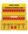 Station de verrouillage avec cadenas stratifiés 20 cadenas, 4 moraillons et 48 étiquettes danger ne pas opérer (bilingue).