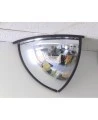 Acrylic quarter dome convex mirror, for installation indoors in a 90-degree corner.