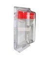 Couvert en polycarbonate transparent pour station d'alarme manuelle avec fils encastrés.