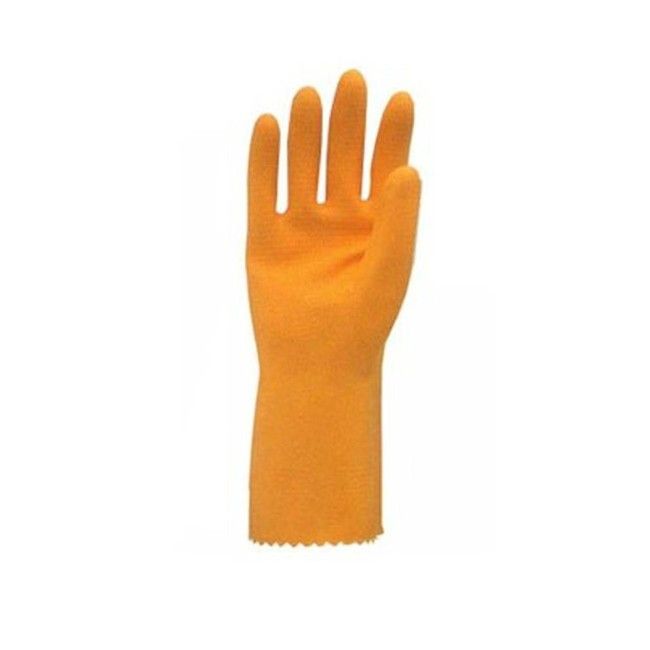 Natural orange rubber latex unsupported textured & flock-lined safety glove. 13 in long and 30 mils thick. Natural orange rubber latex unsupported textured & flock-lined safety glove. 13 in long and 30 mils thick.