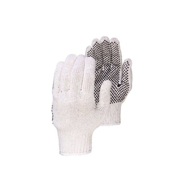 Gloves made of jersey with PVC dotted grip on one side, large, 12 pairs/pkg. Gloves made of jersey with PVC dotted grip on one side, large, 12 pairs/pkg.