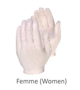 Gants d’inspection en coton d’épaisseur moyenne, couleur écru, grandeur pour femmes.