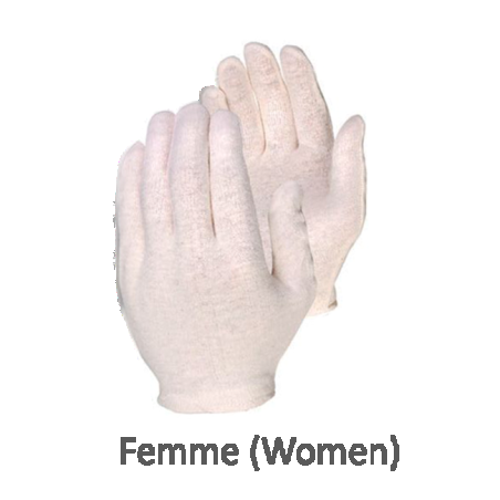 Gants d’inspection en coton d’épaisseur moyenne, couleur écru, grandeur pour femmes.