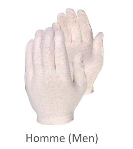 Gants d’inspection en coton d’épaisseur moyenne, couleur écru, grandeur pour hommes.