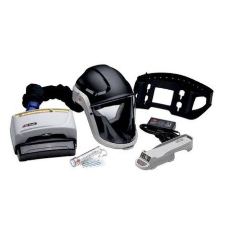 3M TR-600 Versaflo powered air purifying respirator for industrial work. Hard hat facepiece and protective factor of 25.