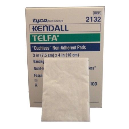 Telfa sterile non-adhering gauze dressing pads, 3 x 4 in, 100/box.