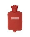 Red rubber hot water bottle for heat therapy, capacity 2 liters (0.55 US gallons).