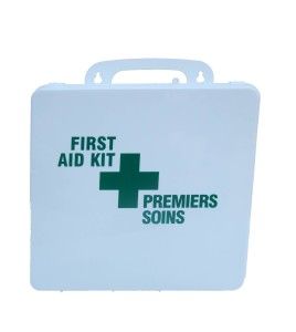 Burn first aid kit with 30 types of items, in portable plastic case.