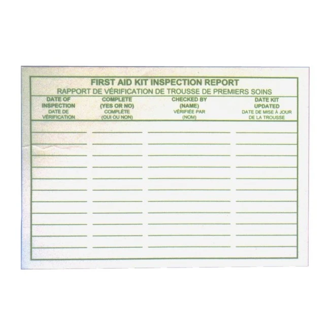 Cartes adhésives pour rapports de vérifications des trousses de premiers soins, 25/pqt.